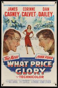9d965 WHAT PRICE GLORY 1sh '52 art of James Cagney, Corinne Calvet, & Dan Dailey, John Ford!