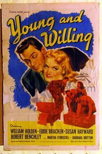 9d996 YOUNG & WILLING style A 1sh '43 art of William Holden & pretty Susan Hayward!