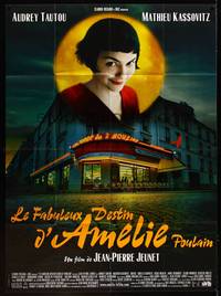 9e155 AMELIE French 1p '01 Jean-Pierre Jeunet, great image of Audrey Tautou over storefront!