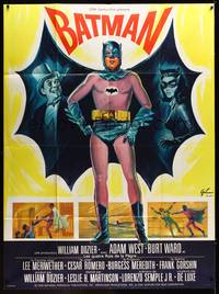 9e160 BATMAN French 1p '66 DC Comics, art of Adam West w/Penguin & Catwoman by Boris Grinsson!