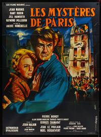 9e288 LES MYSTERES DE PARIS French 1p '62 cool art of Jean Marais & Dany Robin by Jean Mascii!