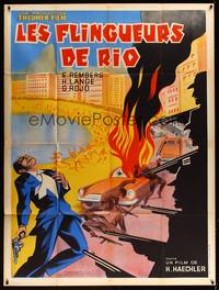 9e318 MORD IN RIO French 1p '63 wild artwork of man shot by five shooters + city riot!