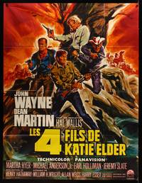 9e369 SONS OF KATIE ELDER French 1p '65 different art with John Wayne & Dean Martin by Landi!