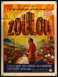 9e413 ZULU French 1p '64 Stanley Baker & Michael Caine classic, different art by Roger Soubie!