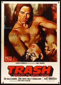 9e424 ANDY WARHOL'S TRASH Italian 1p '70 different art of barechested Joe Dallessandro by Symeoni!