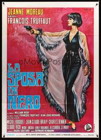 9e435 BRIDE WORE BLACK Italian 1p '68 Francois Truffaut, art of Jeanne Moreau with gun by Colizzi!