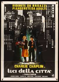 9e438 CITY LIGHTS Italian 1p R70s different art of Charlie Chaplin & Virginia Cherrill by Casaro!