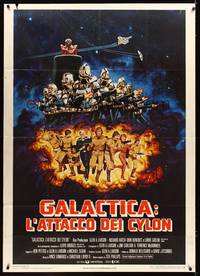 9e518 MISSION GALACTICA: THE CYLON ATTACK Italian 1p '78 great sci-fi artwork by Robert Tanenbaum!