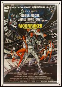 9e520 MOONRAKER Italian 1p '79 art of Roger Moore as James Bond & sexy babes in space by Gouzee!