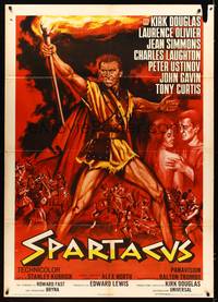 9e567 SPARTACUS Italian 1p R60s classic Stanley Kubrick & Kirk Douglas epic, cool gladiator artwork!