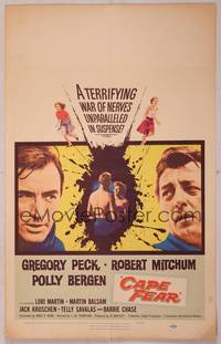9e023 CAPE FEAR WC '62 Gregory Peck, Robert Mitchum, Polly Bergen, classic film noir!