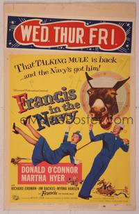 9e040 FRANCIS IN THE NAVY WC '55 sailor Donald O'Connor & Martha Hyer + talking mule!