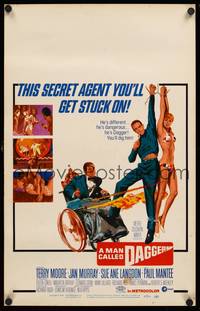 9e070 MAN CALLED DAGGER WC '67 Terry Moore, Paul Mantee, great art of guy in wheelchair with guns!