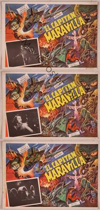 9f583 ADVENTURES OF CAPTAIN MARVEL 3 Mexican LCs R60s Tom Tyler serial, cool sci-fi artwork!