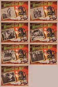 9f572 BEAST FROM 20,000 FATHOMS 7 Mexican LCs '53 Ray Bradbury, cool border art of monster!