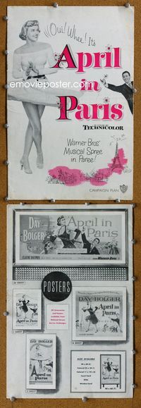 9f058 APRIL IN PARIS pressbook '53 pretty Doris Day and wacky Ray Bolger in France!