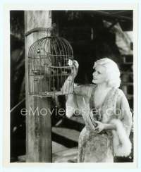 9g368 RED DUST 8.25x10 still '32 wonderful image of barely-dressed Jean Harlow feeding parakeet!
