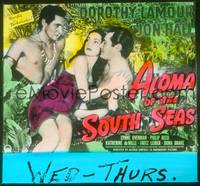 9h073 ALOMA OF THE SOUTH SEAS glass slide '51 sexy tropical Dorothy Lamour in sarong & Jon Hall!