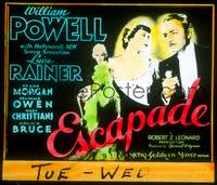 9h079 ESCAPADE glass slide '35 cool image of William Powell, Luise Rainer & Virginia Bruce!
