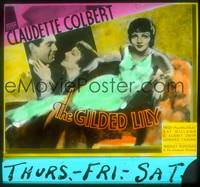 9h083 GILDED LILY style B glass slide '35 art of sexy Claudette Colbert + c/u with Fred MacMurray!