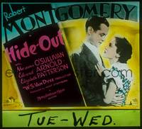 9h087 HIDE-OUT glass slide '34 romantic close up of Robert Montgomery & Maureen O'Sullivan!