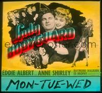 9h092 LADY BODYGUARD glass slide '43 art of Anne Shirley hugging Eddie Albert while handcuffed!