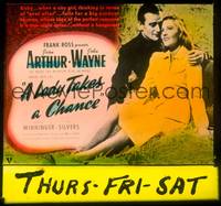 9h093 LADY TAKES A CHANCE B glass slide '43 Jean Arthur moves west & falls in love w/John Wayne!