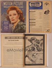 9h039 MOTION PICTURE magazine April 1944, close portrait of Greer Garson standing behind umbrella!