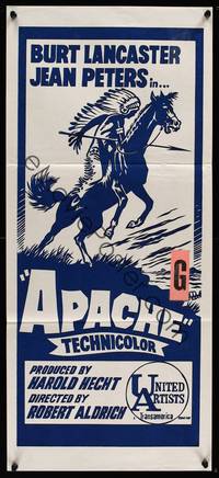 9j608 APACHE Aust daybill R60s directed by Robert Aldrich, Native American Burt Lancaster!