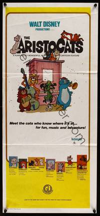 9j612 ARISTOCATS Aust daybill R80 Walt Disney feline jazz musical cartoon, great image!