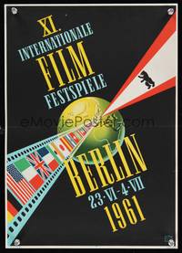 9j004 BERLIN FILM FESTIVAL German 12x16 '61 cool artwork of flags on film!