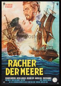 9j139 AVENGER OF THE SEVEN SEAS German '61 seafaring art of Richard Harrison & Michele Mercier!
