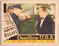9k212 DEADLINE-U.S.A. LC #3 '52 Bogart stands by witness thrown to death in printing press!