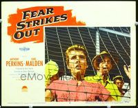 9k236 FEAR STRIKES OUT LC #8 '57 Norma Moore & fans watch baseball game from behind screen!
