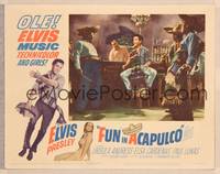 9k253 FUN IN ACAPULCO LC #7 '63 Elvis Presley laughing at bar with three guys in sombreros!