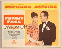 9k254 FUNNY FACE LC #4 '57 great close up of sexy Audrey Hepburn & Fred Astaire in tux!