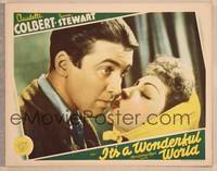 9k297 IT'S A WONDERFUL WORLD LC '39 super close up of Jimmy Stewart kissed by Claudette Colbert!