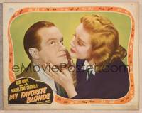 9k343 MY FAVORITE BLONDE LC '42 great close up of Bob Hope seduced by sexy Madeleine Carroll!