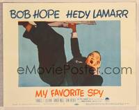 9k344 MY FAVORITE SPY LC #1 '51 close up of Bob Hope dangling from ladder yelling for help!