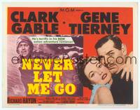 9k087 NEVER LET ME GO TC '53 romantic close up artwork of Clark Gable & sexy Gene Tierney!