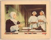 9k359 NUN'S STORY LC #2 '59 two nurses staring at nun Audrey Hepburn, directed by Fred Zinnemann!