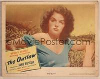 9k364 OUTLAW LC '46 best close up of barely-dressed Jane Russell in hay, Howard Hughes