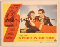 9k378 PLACE IN THE SUN LC #3 '51 great romantic c/u of Montgomery Clift & sexy Elizabeth Taylor!