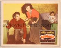 9k394 RAWHIDE LC #4 '51 close up of Tyrone Power, pretty Susan Hayward & baby girl!