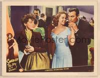 9k431 SMASH-UP LC #8 '46 pretty smiling Susan Hayward gives drink to Lee Bowman at party!