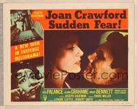 9k447 SUDDEN FEAR LC #6 '52 extreme close up of Joan Crawford & Jack Palance!