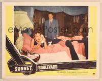 9k451 SUNSET BOULEVARD LC #4 '50 Wiliam Holden watches crazy Gloria Swanson on phone in bed!