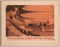 9k456 TEENAGERS FROM OUTER SPACE LC #8 '59 close up of man with skeleton on ground by column!