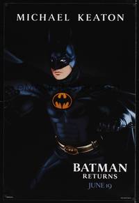 9m090 BATMAN RETURNS teaser 1sh '92 great image of Michael Keaton as the caped crusader!