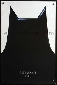 9m088 BATMAN RETURNS DS teaser 1sh '92 Michael Keaton, Danny DeVito, Michelle Pfeiffer